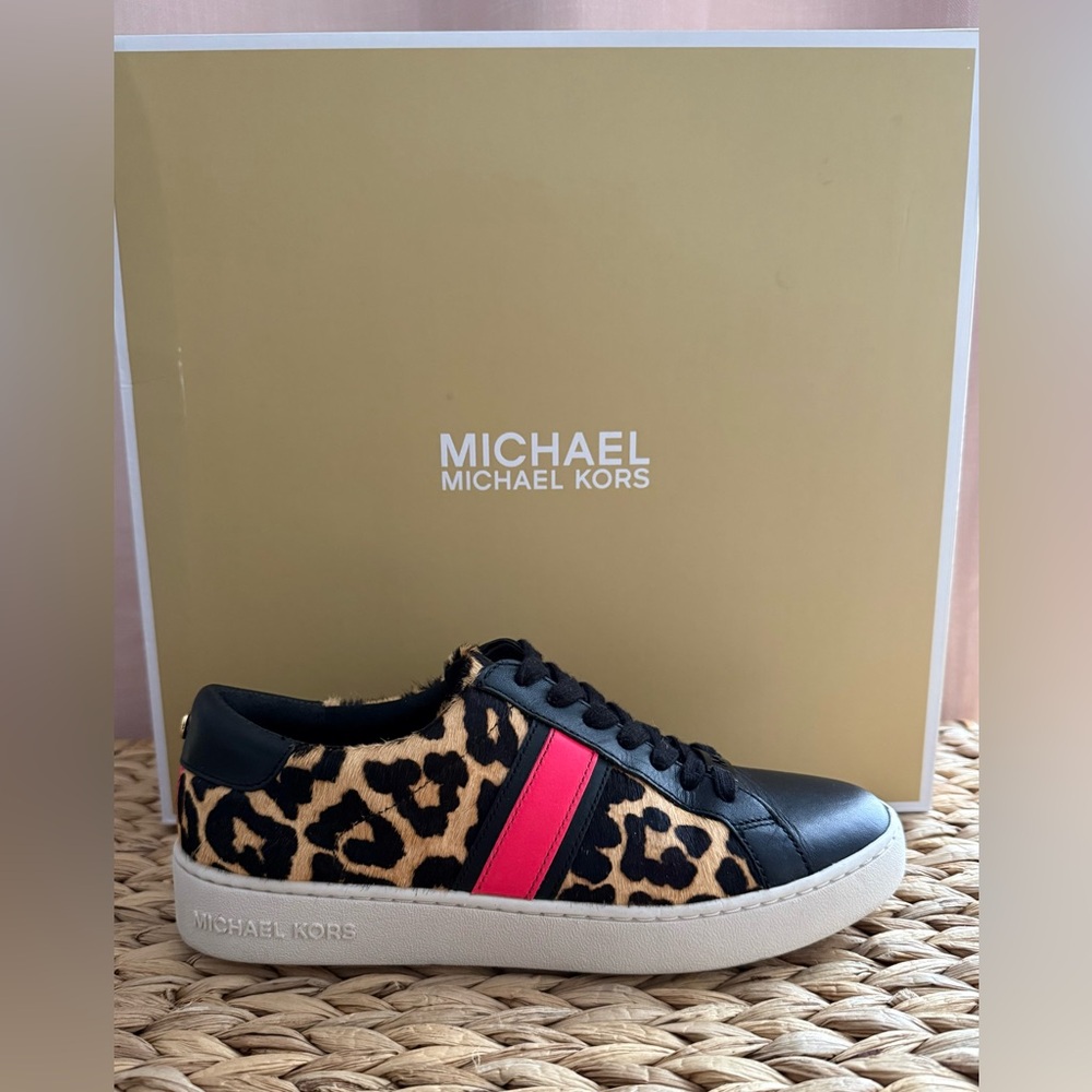 Michael Kors Leopard Print Sneakers with Black and Pink Accents